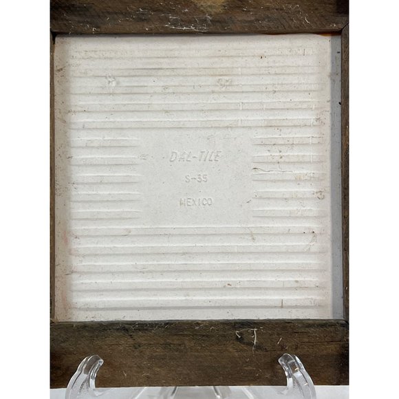 Mexican Tile Trivet Hand Carved Wood Frame With Feet 70s Plant Stand Bohemian - Picture 4 of 8